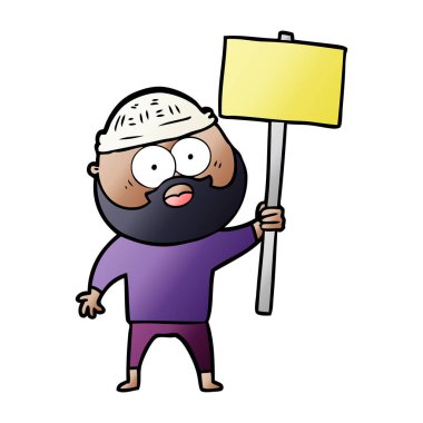 yön tabelası ile sakallı adam çizgi film