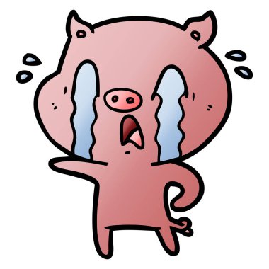 domuz karikatür ağlama vektör çizim