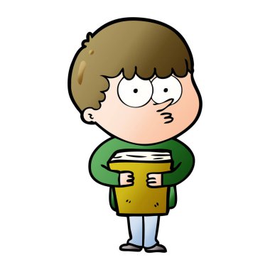 bir kitap tutan karikatür meraklı çocuk
