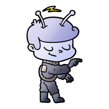 Dostu karikatür uzay adamı işaret