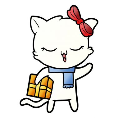 Noel hediyesi ile çizgi film kız kedi