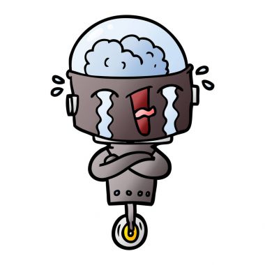 vektör çizim robot ağlıyor çizgi film