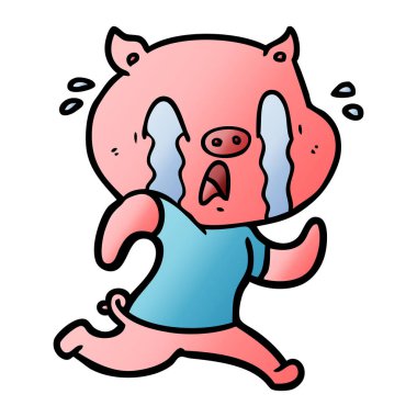 domuz karikatür ağlama vektör çizim