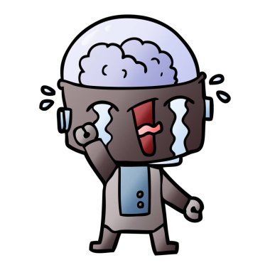 vektör çizim robot ağlıyor çizgi film