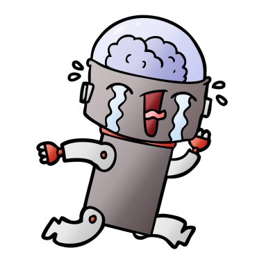 vektör çizim robot ağlıyor çizgi film