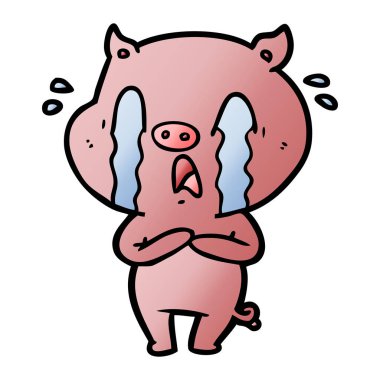 domuz karikatür ağlama vektör çizim
