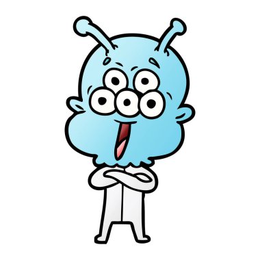 mutlu çizgi film uzaylı vektör çizim