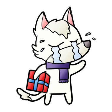 vektör çizim karikatür ağlayan kurt