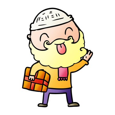 Sakallı Noel hediyesi taşıyan