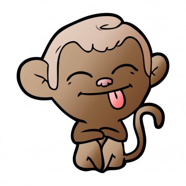 Beyaz izole karikatür maymun gösteren dil oturan vektör çizim