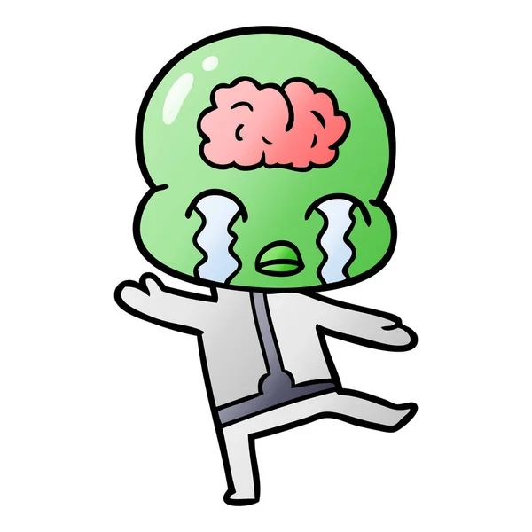 alien de cérebro grande dos desenhos animados chorando e dando