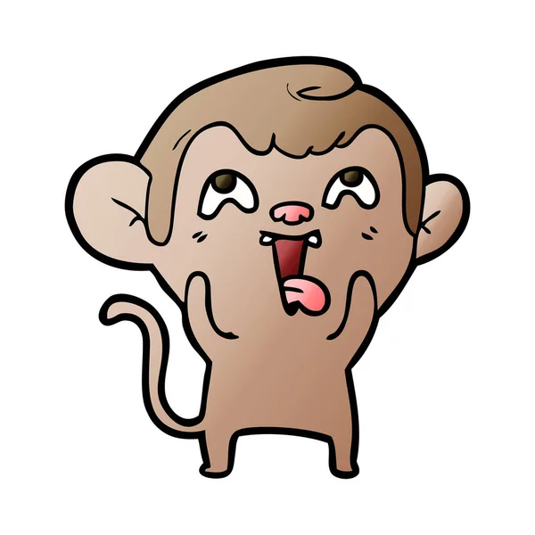 Vector Illustration Crazy Cartoon Monkey Showing Tongue Isolated White — Stock Vector