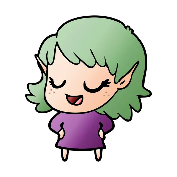 Feliz Chica Dibujos Animados Elfo — Vector de stock