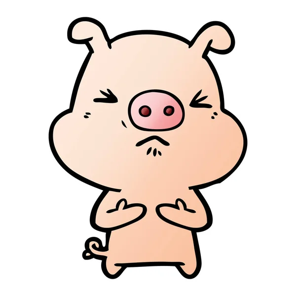 Vector Illustration Cartoon Angry Pig — Stock Vector