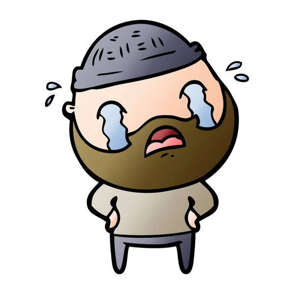 Desenho Animado Barbudo Homem Chorando — Vetor de Stock