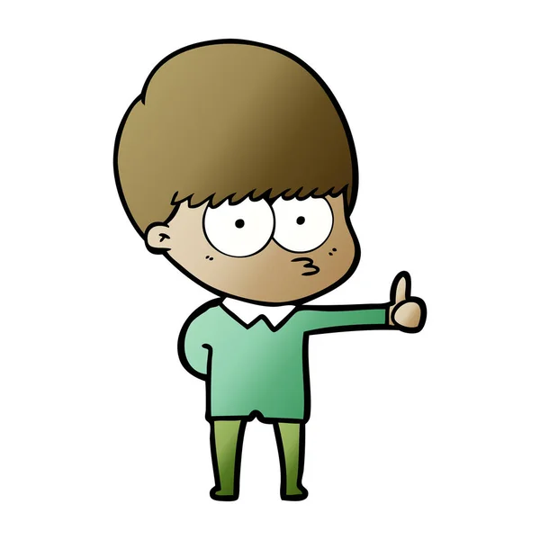 Curious Cartoon Boy Giving Thumbs Sign — Stock Vector