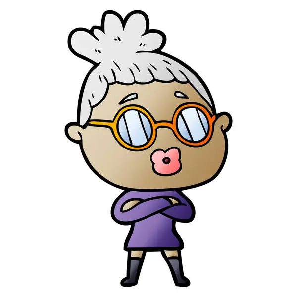 Mulher Dos Desenhos Animados Usando Óculos —  Vetores de Stock