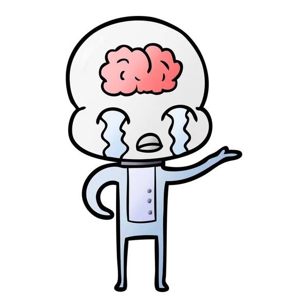 Cartoon Big Brain Alien Weinen — Stockvektor
