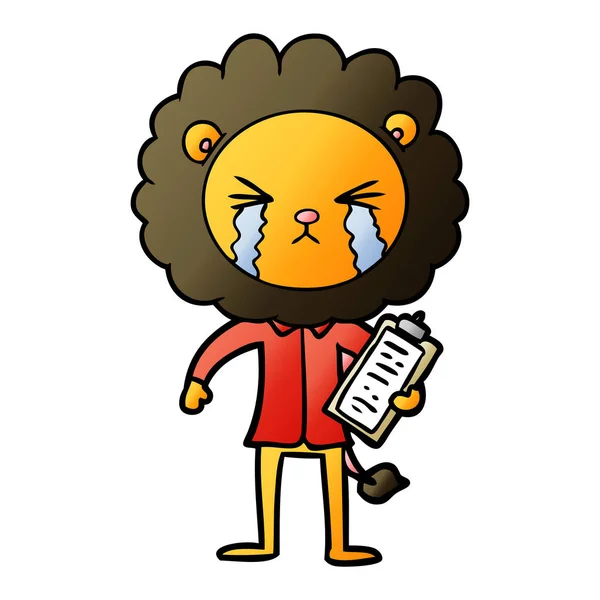クリップボードでライオンを泣いて漫画 — ストックベクタ