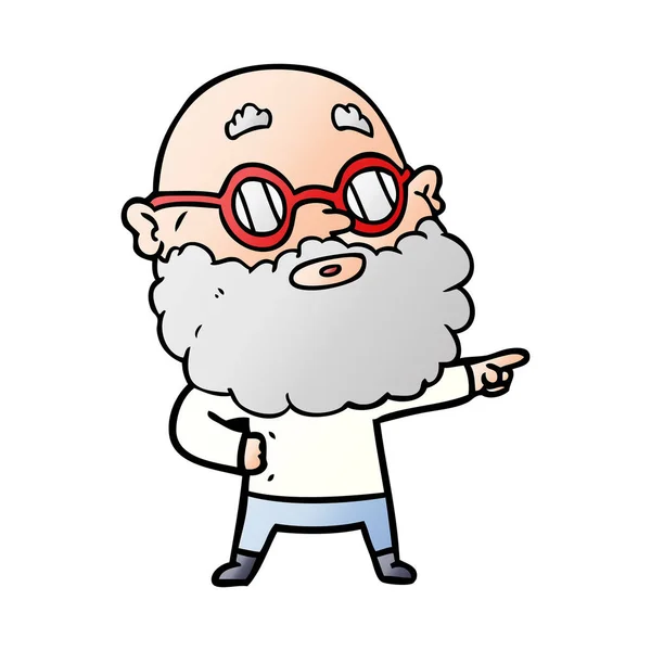 Dessin Animé Homme Curieux Avec Barbe Lunettes — Image vectorielle