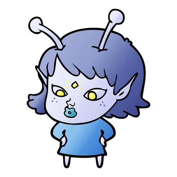 漂亮的卡通外星女孩 — 图库矢量图片