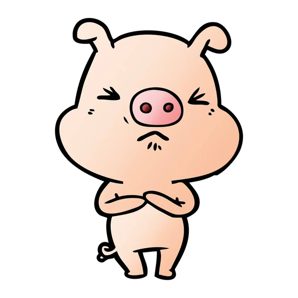 Vector Illustration Cartoon Angry Pig — Stock Vector