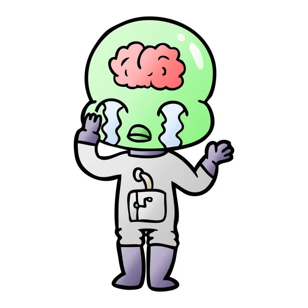 Kartun Otak Besar Alien Menangis - Stok Vektor