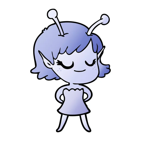 Sorridente Alienígena Menina Desenhos Animados — Vetor de Stock