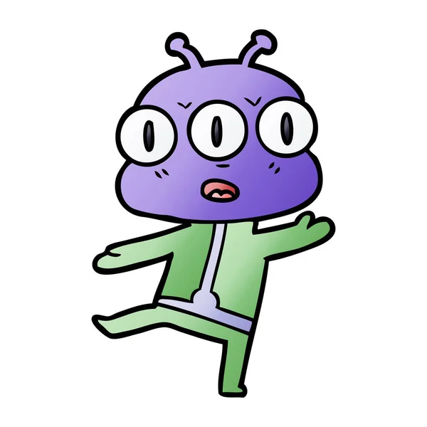 Cartoon Drie Eyed Alien — Stockvector