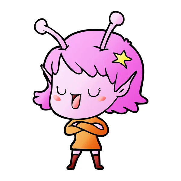 Happy Alien Girl Cartoon — Stock Vector