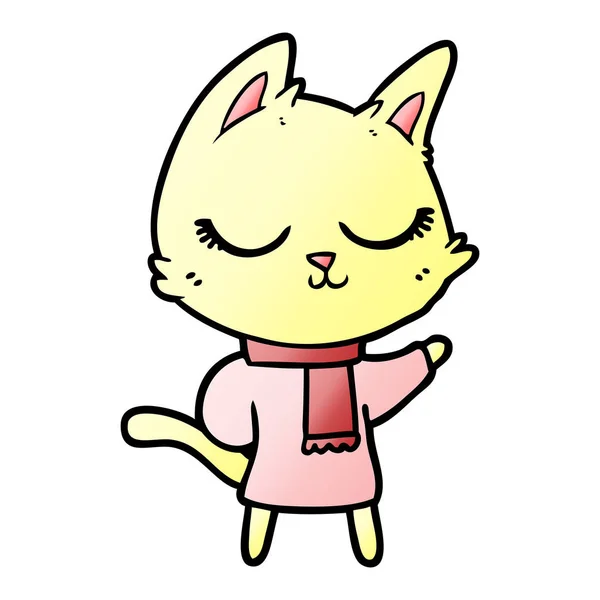 Calm Cartoon Cat Wearing Scarf — Stock Vector