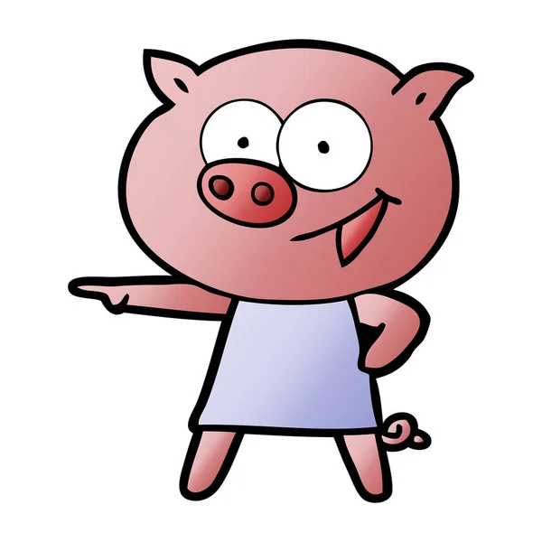 欢快的猪在礼服指向卡通 — 图库矢量图片