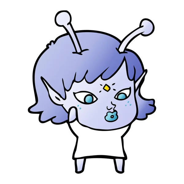 漂亮的卡通外星女孩 — 图库矢量图片