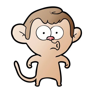 Vektör çizim karikatür üzerine beyaz izole maymun ıslık