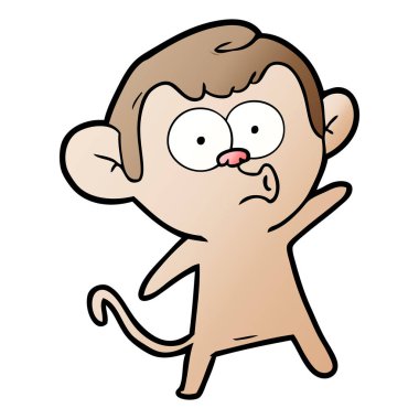Vektör çizim karikatür üzerine beyaz izole maymun ıslık