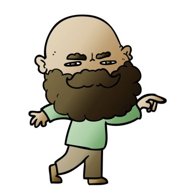 çatık ve işaret eden sakallı adam çizgi film