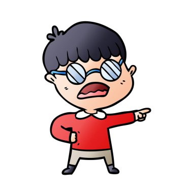 çizgi film işaret eden çocuk gözlük takıyor