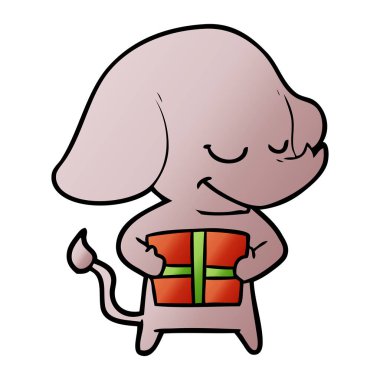 fil hediye ile gülümseyen çizgi film