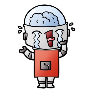 vektör çizim robot ağlıyor çizgi film