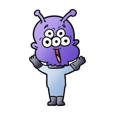 mutlu çizgi film uzaylı vektör çizim