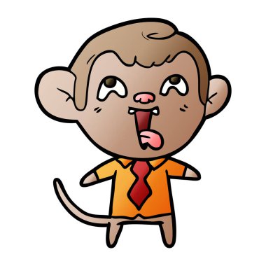 deli karikatür maymun gömlek ve kravat