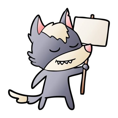 Dostu karikatür kurt boş işareti ile