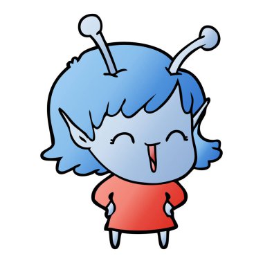 karikatür mutlu uzaylı kız