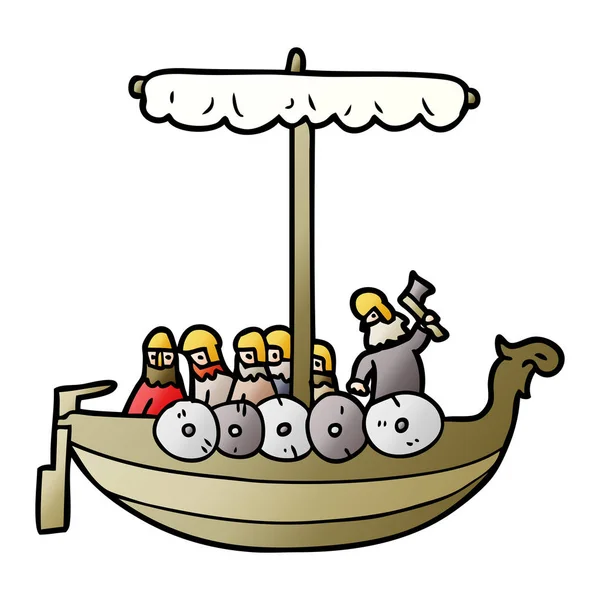 Vector Ilustración Dibujos Animados Vikingos Vela — Vector de stock