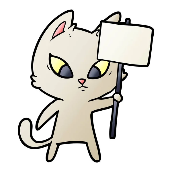 Förvirrad Tecknad Katt Med Protest Tecken — Stock vektor