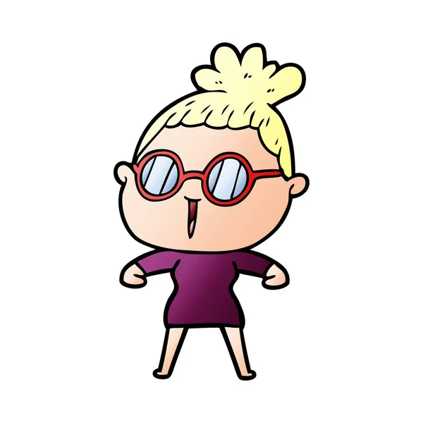 Cartoon Vrouw Draagt Bril — Stockvector