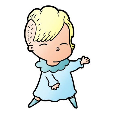 çizgi film kız gözlerini kısarak vektör çizim