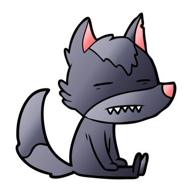 Diş gösterilen çizgi film oturma kurt