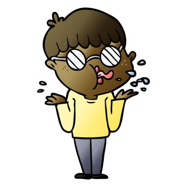 çizgi film çocuk omuzlarında shrugging gözlük takıyor