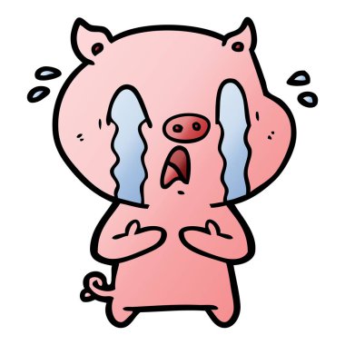 domuz karikatür ağlama vektör çizim
